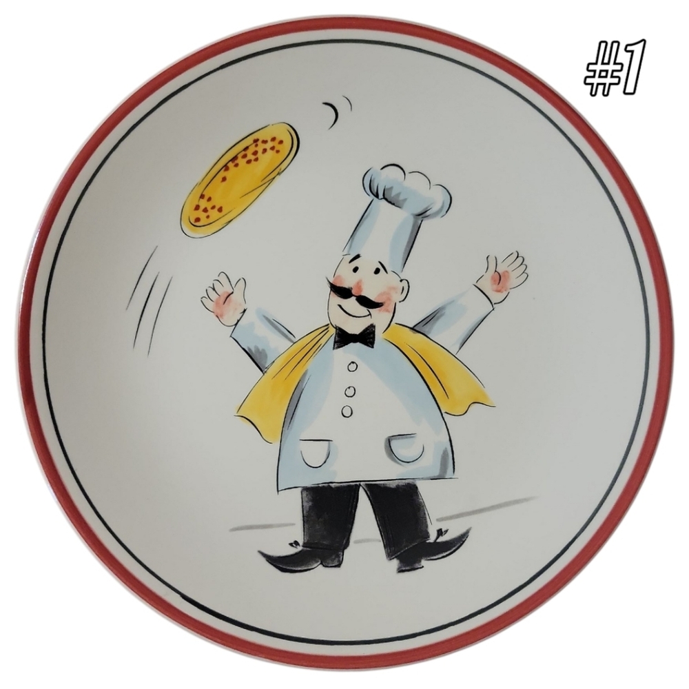 1 Classic Tabletops Lifestyles Pizza 9 1/8" Luncheon Plate Chef Throwing Dough